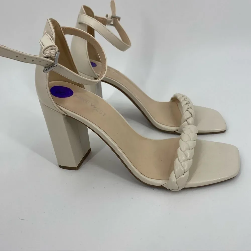Nine West Cream Braided Block Heel Sandals size 8.5